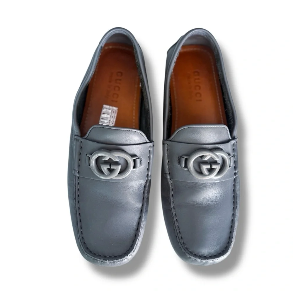 Gucci Grey Leather Interlocking G Drivers Loafers Men’s Size 6.5 / Women’s 8-8.5